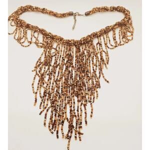Topaz Gold Glass Bead Fringe Grad. Necklace NWT